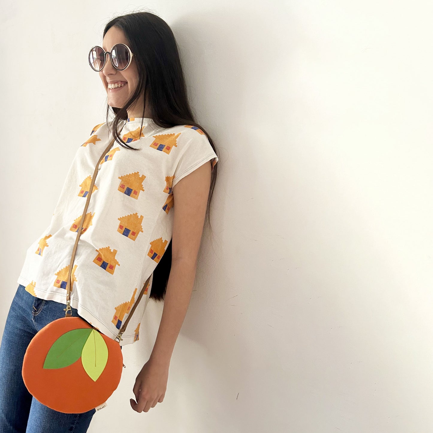 Bolso Naranja Tejido eco & free correa piel vegana Bolso Naranja Tejido eco & free correa piel vegana