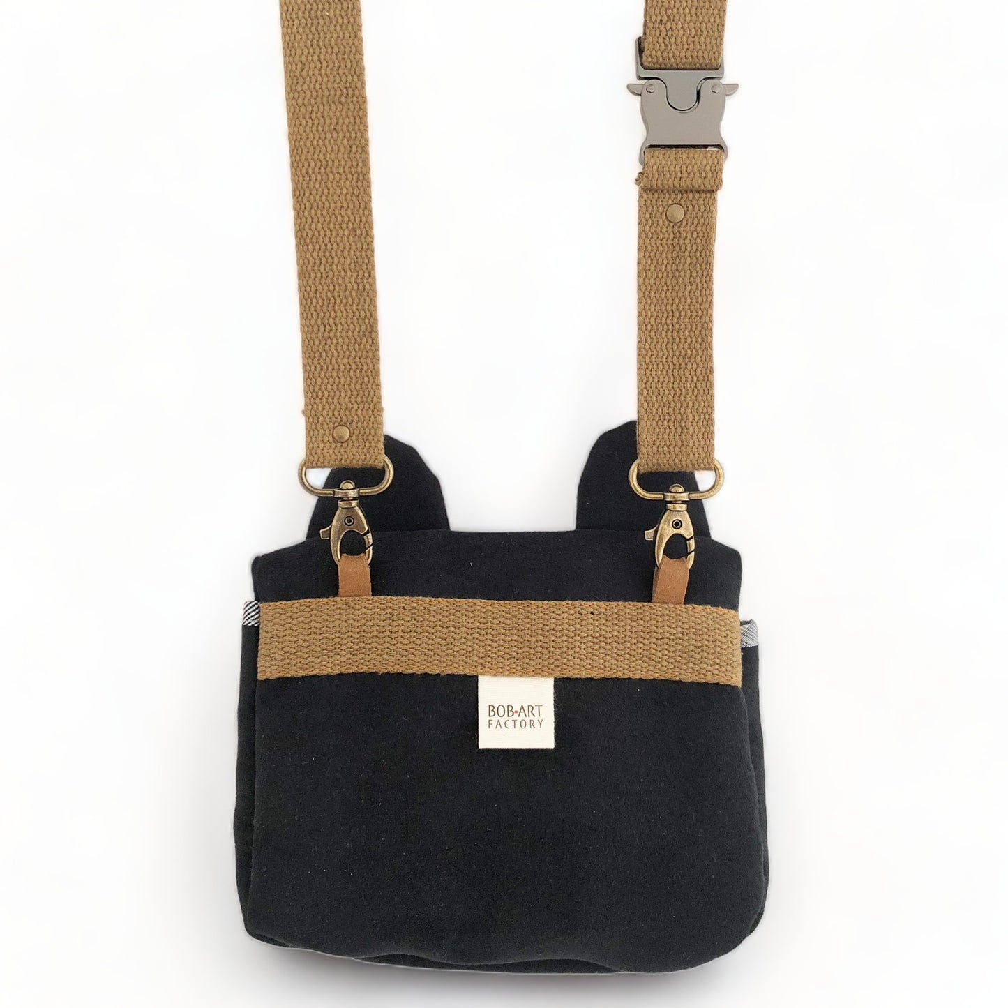 Bolso Perro Negro Correa Algodon Artesanal Sostenible Dorso | Bob Art Bolso Perro Negro Correa Algodon Artesanal Sostenible Dorso | Bob Art