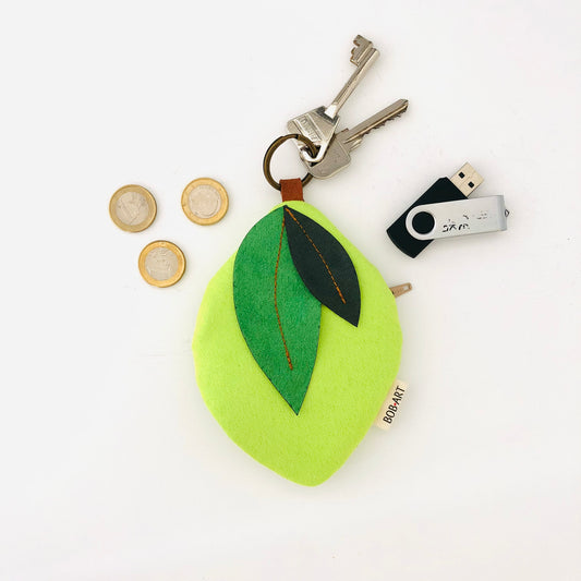 Monedero  LLavero Limon Fruitopia Artesanal Sostenible Frontal | Bob Art