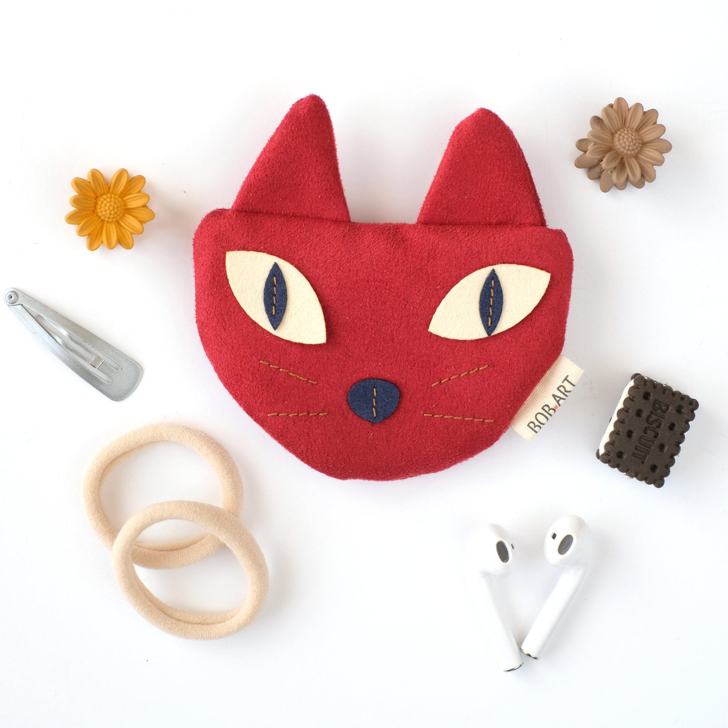 Bolso Monedero Gato Artesanal Sostenible Frontal | Bob Art