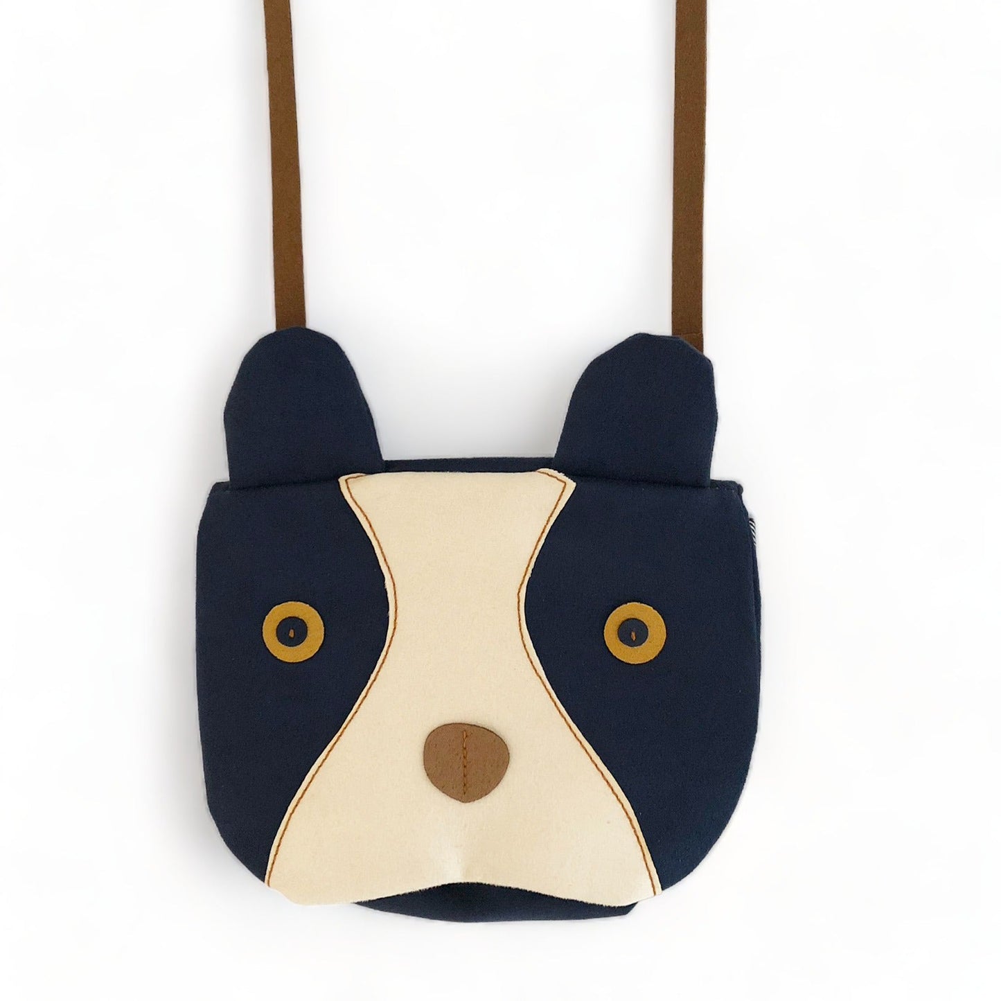 Bolso Perro Azul Correa |Algodon Sostenible Artesanal Frontal Bob Art