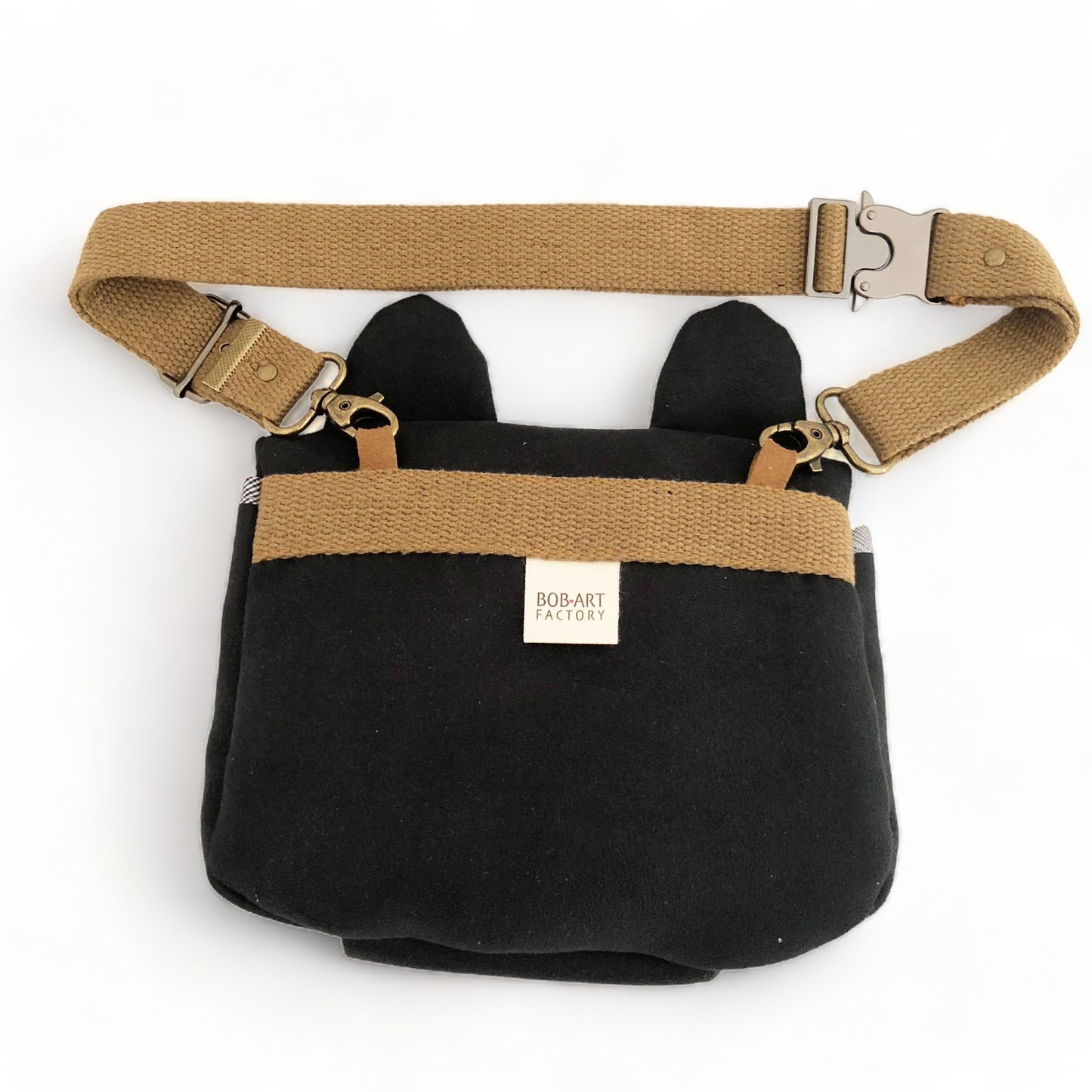 Bolso Perro Negro Correa Algodon Artesanal Sostenible Dorso| Bob Art