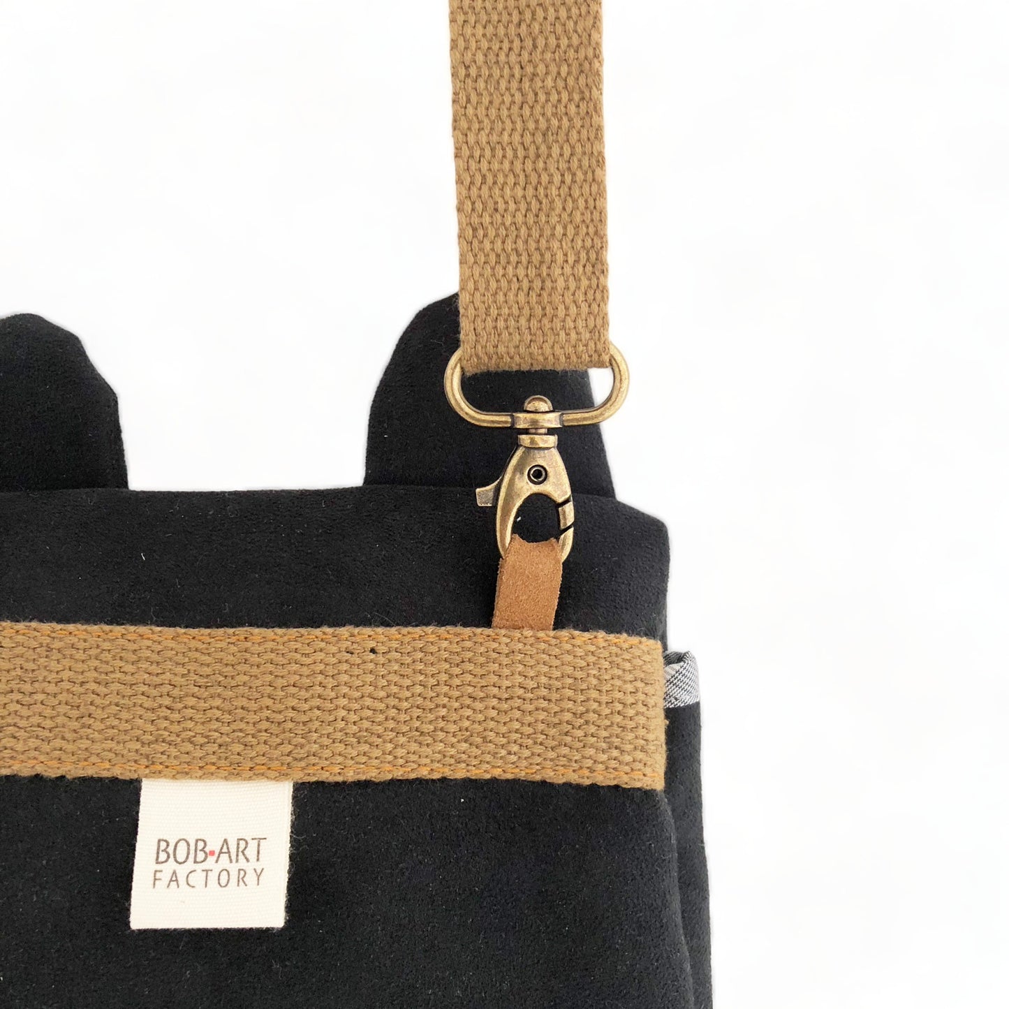 Bolso Perro Negro Correa Algodon Artesanal Sostenible Dorso| Bob Art