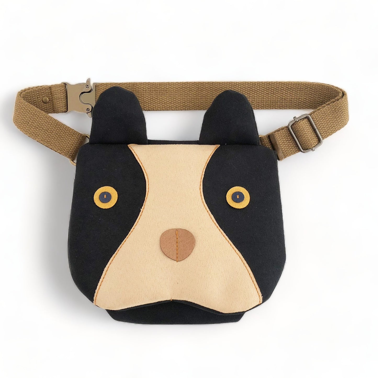 Bolso Perro Negro Correa Algodon Artesanal Sostenible Frontal | Bob Art