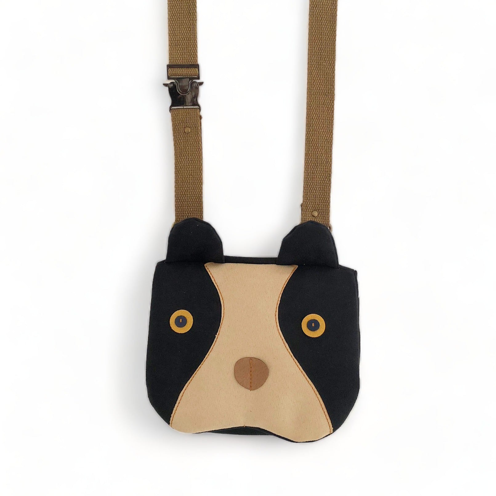 Bolso Perro Negro Correa |Algodon Artesanal Sostenible Frontal Bob Art